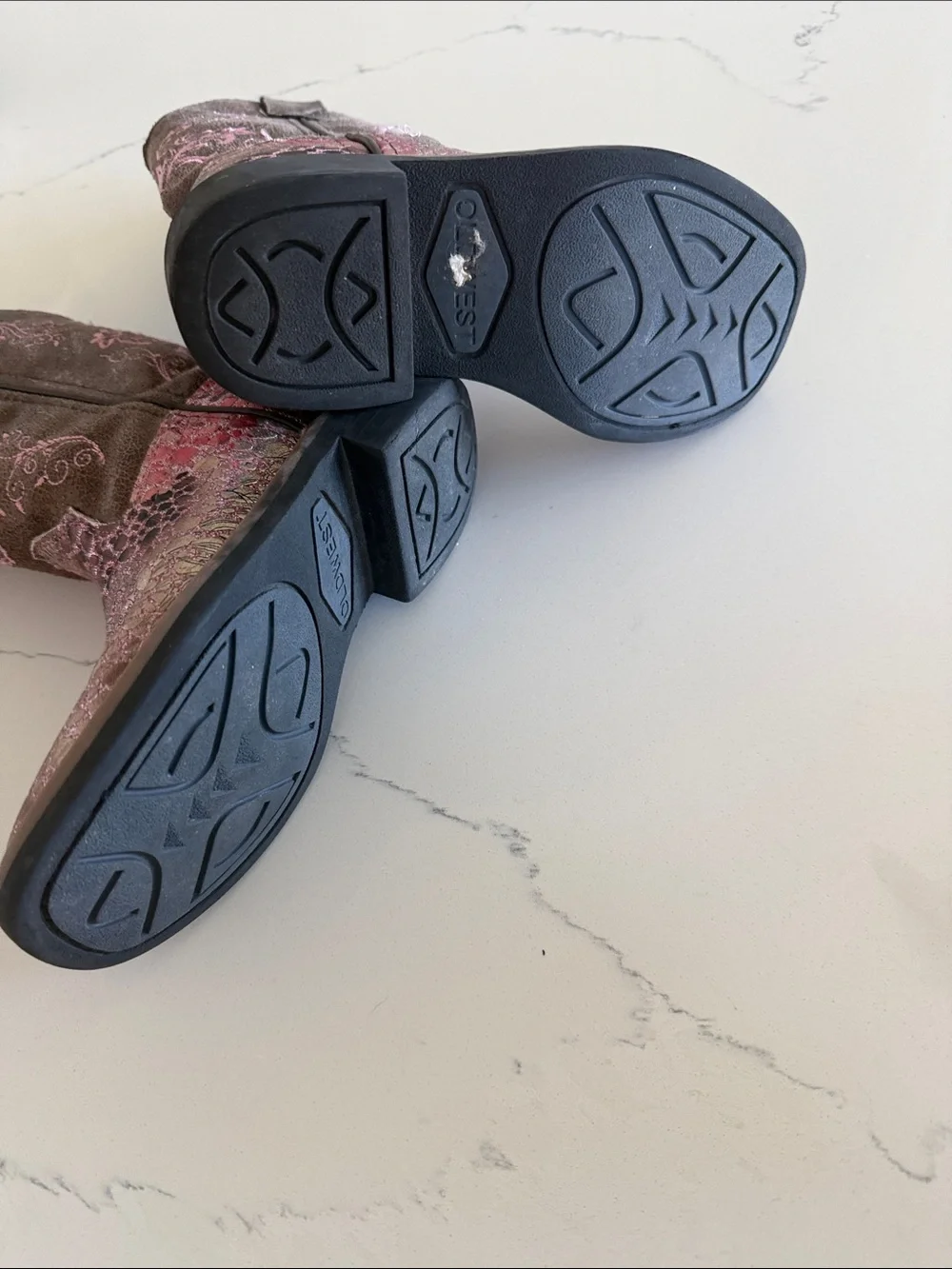 Old West Metallic Brown and Pink Girls Western Boots